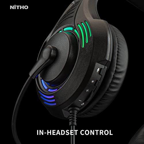 Nitho Spectra Gaming Headset with RGB Light and Microphone, Over-Ear Stereo Headphones for Xbox Series X|S, Xbox One, PS5, PS4, Nintendo Switch, PC, Mobile, 3.5 mm Audio Jack, 50 mm Drivers - Black - Image 3