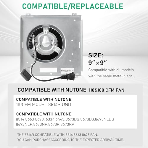 Motoasis 【Upgrade】 Model 8814R, Compatible with Nutone 8814 8663 8673 Unit 110CFM Fan,3.5 Sones, Compatible with Nutone 6334, 6445, 8673DG, 8673LG, 8673NLDG, 8673NLP, 8673NP, 8673P, 8673RP, 9"x9" - Image 2