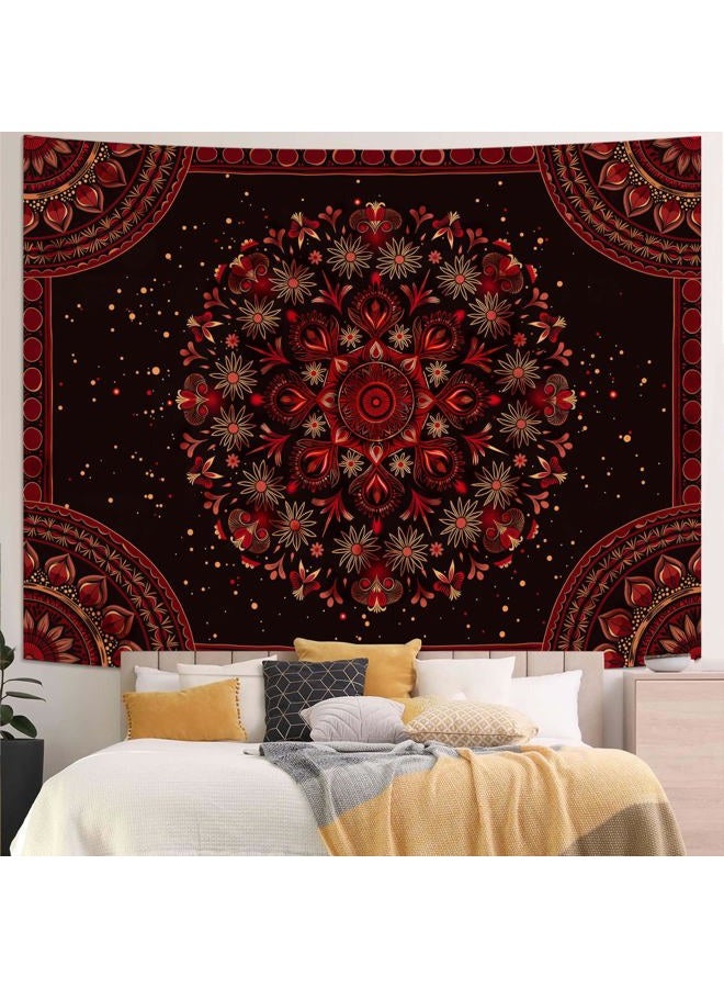 Accnicc Boho Mandala Tapestry Wall Hanging Hippie Bohemian Floral Flower Medallion Tapestry Aesthetic Large Vintage Black Red Indian Tapestries for Bedroom Living Room Dorm Decor 80 x 60 Inch - Image 5