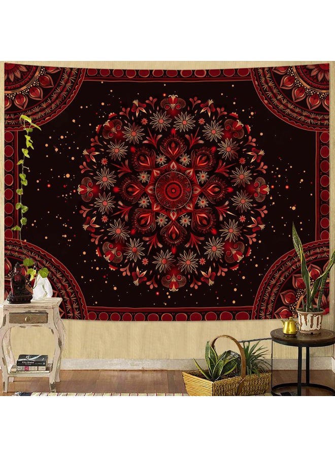 Accnicc Boho Mandala Tapestry Wall Hanging Hippie Bohemian Floral Flower Medallion Tapestry Aesthetic Large Vintage Black Red Indian Tapestries for Bedroom Living Room Dorm Decor 80 x 60 Inch - Image 4