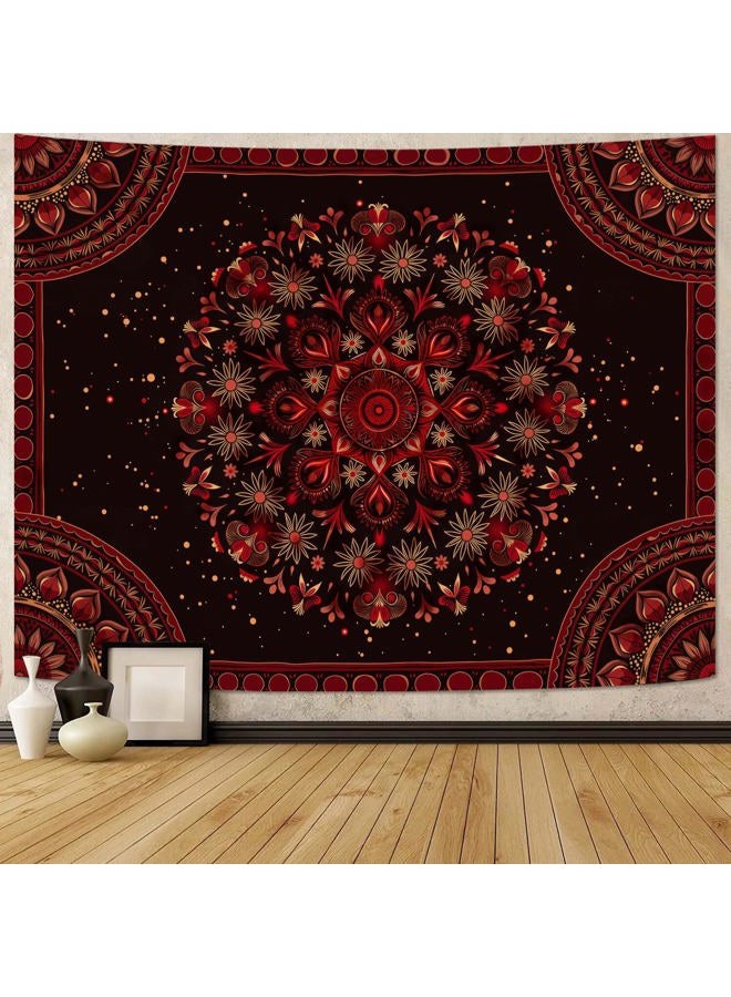 Accnicc Boho Mandala Tapestry Wall Hanging Hippie Bohemian Floral Flower Medallion Tapestry Aesthetic Large Vintage Black Red Indian Tapestries for Bedroom Living Room Dorm Decor 80 x 60 Inch - Image 1