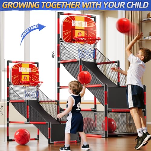 KIZONLY Arcade Basketball Game Indoor Kids Ajustable Basketball Hoop Outdoor Carnival Sports Play Toy with 4 Balls and Air Pump Educational Birthday Gift for Boys Girls 3 4 5 6 7 8 Year Old Red - Image 5
