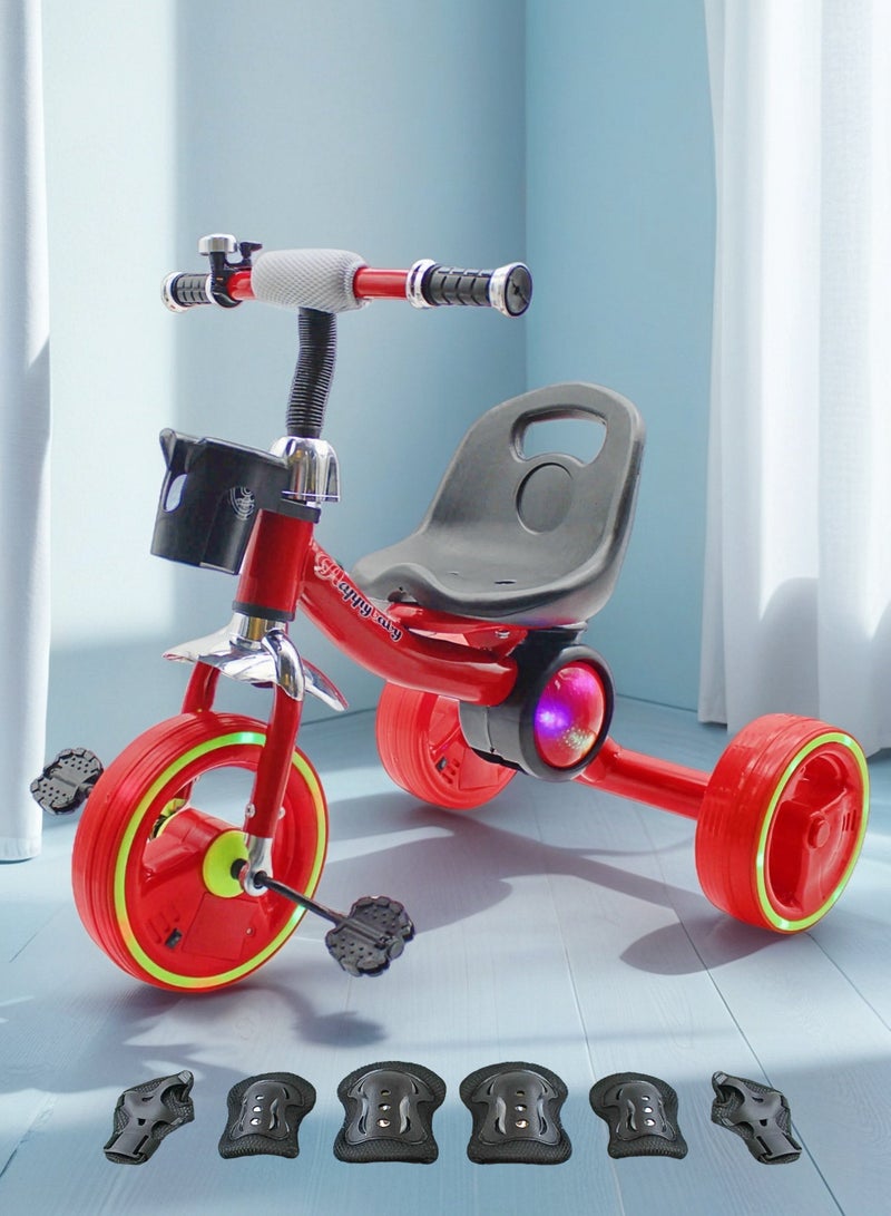 إيزي فيتشور دراجة ثلاثية العجلات للأطفال الصغار من إيزي فيوتشر مزودة بأضواء ممتعة وموسيقى وسلة (متوفرة باللون الأزرق والأحمر والوردي) تتضمن العبوة مجموعة معدات الحماية - Image 1