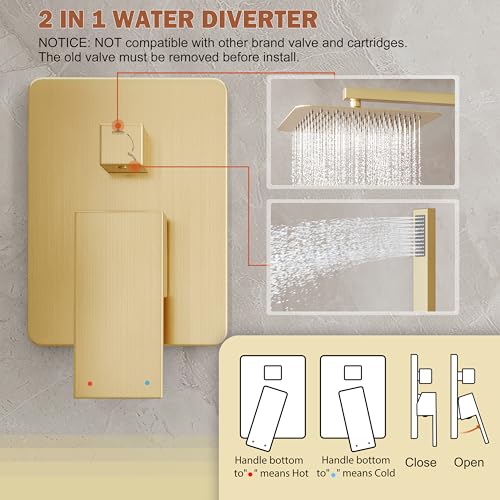HoliSpa Gold Shower System, Shower Faucet Set with 10-Inch Rain Showerhead and Handheld Spray, Wall Mounted High-Pressure Showerhead Combo Set Included Valve and Trim, Brushed Gold - Image 5