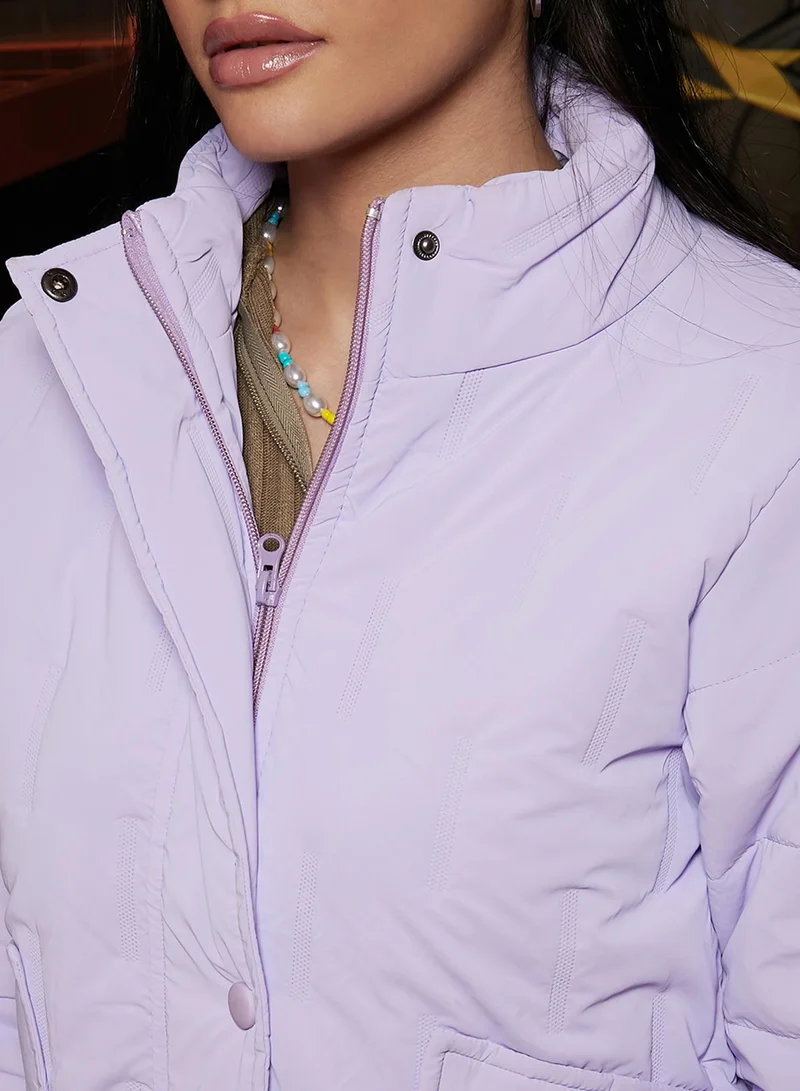 Campus Sutra Women's Light Purple Bar Quilted Puffer Jacket