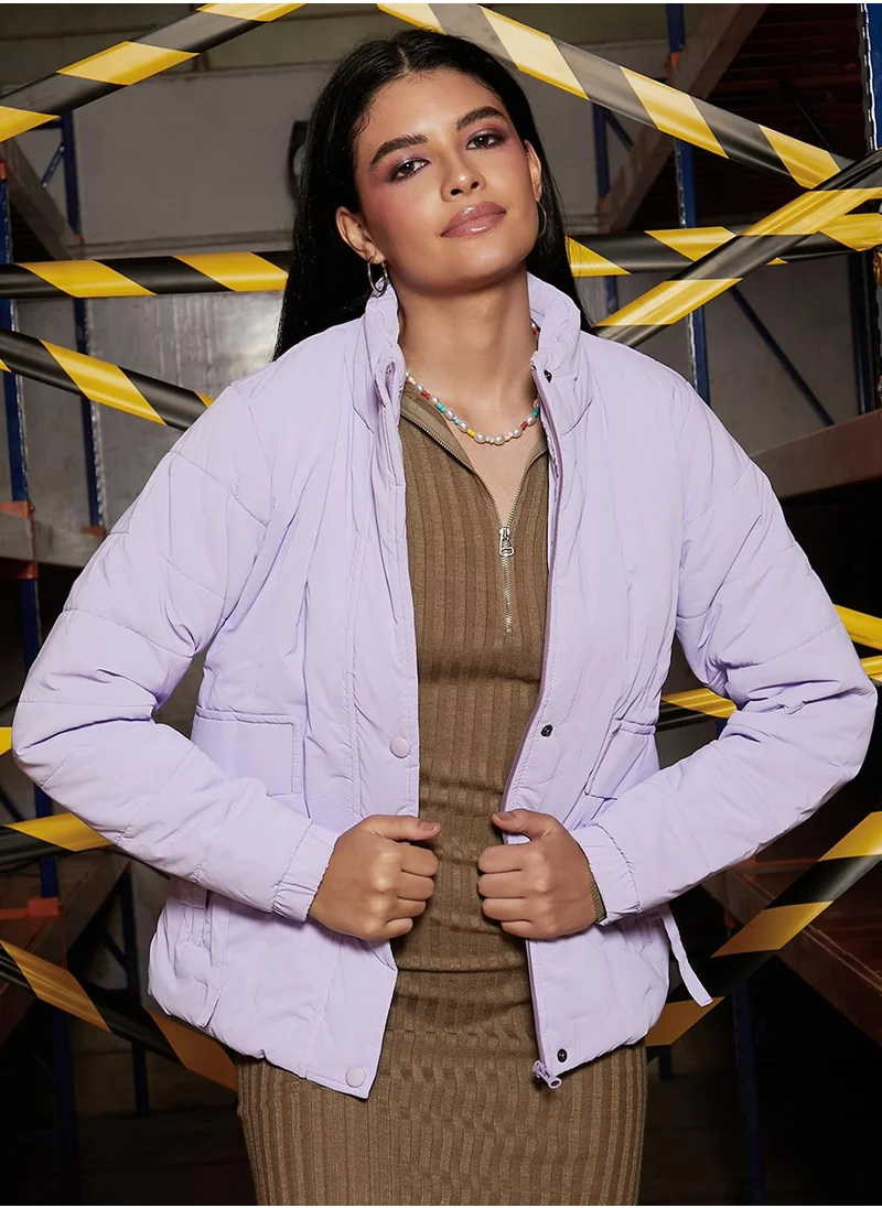 كامبوس سوترا Women's Light Purple Bar Quilted Puffer Jacket