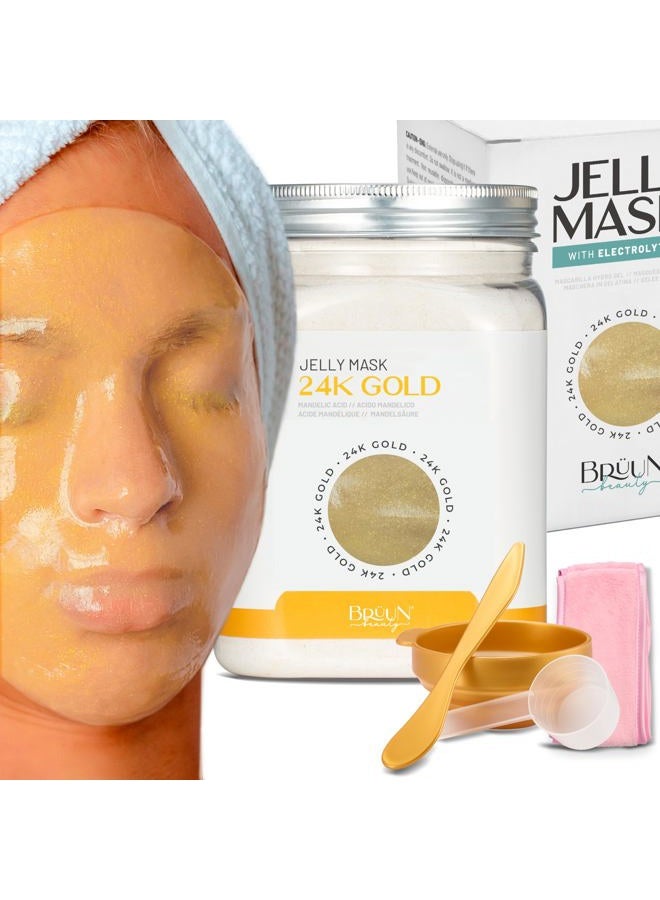 BRÜUN جِل ماسك جار 24k ذهب مانديليك AC AHA قناع وجه قابل للإزالة | 23 أونصة سائلة مجموعة ماسك جل مرطب للعناية بالبشرة - Image 1