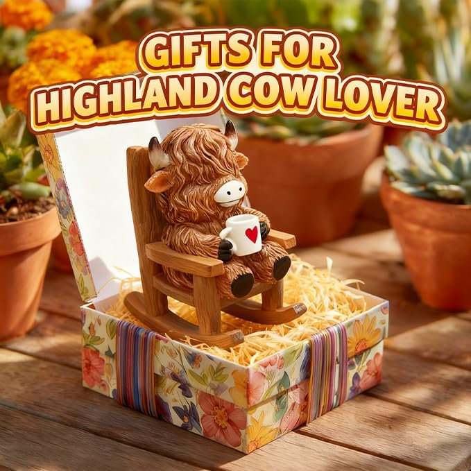 LIULO TOOL Light Up Highland Cow Figurines Garden Decor, Solar Powered Resin Scottish Highland Cow Sitting on Chair Statue, Cute Centerpiece Figurine Decoration for Garden Patio Gifts - Image 4