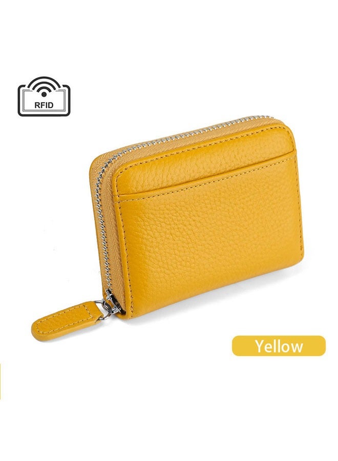 Generic Credit Card Holder Wallet, RFID 20 Slots Credit Card Holder Genuine Leather Small Card Case, Zippered Accordion Wallet, Unisex, Wallet Card Case (Yellow)  - Image 1