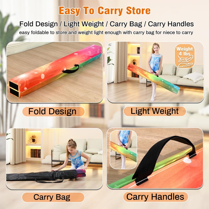MARFULA 6 FT / 8 FT / 9 FT Folding Gymnastics Beam Foam Balance Floor Beam - Extra Firm - Suede Cover - Anti Slip Bottom with Carry Bag for Kids/Adults Home Use - Image 5