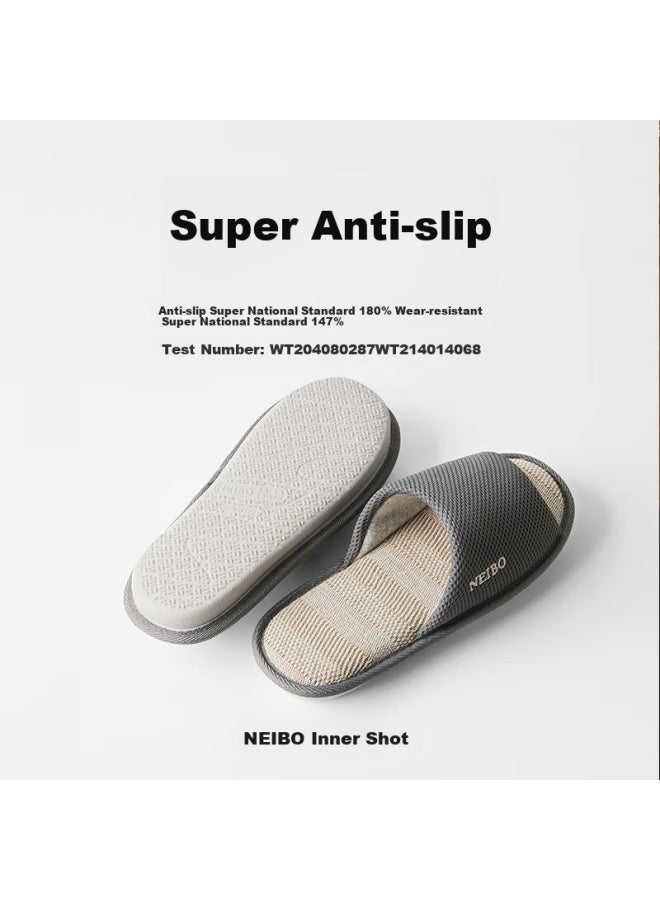 Neibo Neibao Latex Cotton Linen Slippers, Men's Spring And Autumn, Extra Large Size, Non-slip, Odor-resistant, Linen Cloth Slippers, Women's, Gray, Size 43 - Image 5