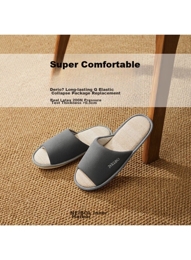Neibo Neibao Latex Cotton Linen Slippers, Men's Spring And Autumn, Extra Large Size, Non-slip, Odor-resistant, Linen Cloth Slippers, Women's, Gray, Size 43 - Image 1