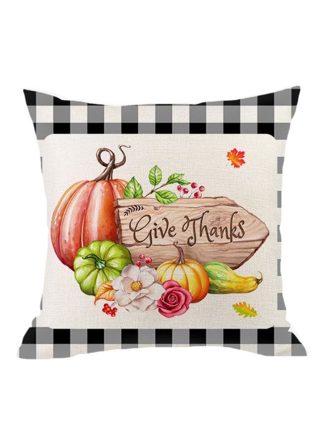 NIBEMINENT Give Thanks Printed Cushion Cover White/Grey/Green 45x45cm