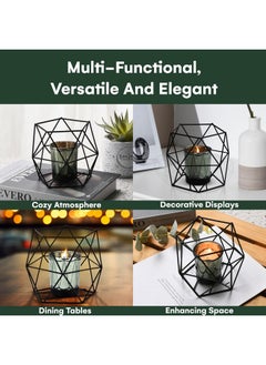 Dawhud Direct Dawhud Direct Geometric Tealight Candle Holder - 4 inches Geometrical Candle Holder - Tea Lights Candle Holder - Home Decor Accent for Wedding, Birthday, or Other Special Events, 3 Wick Candle Holder  - Image 5
