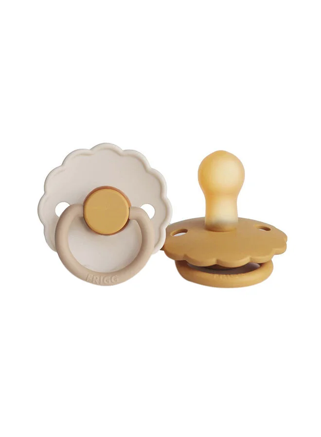 FRIGG Pack Of 2 Daisy Latex Baby Pacifier 0-6M, Chamomile/Honey Gold - Size 1