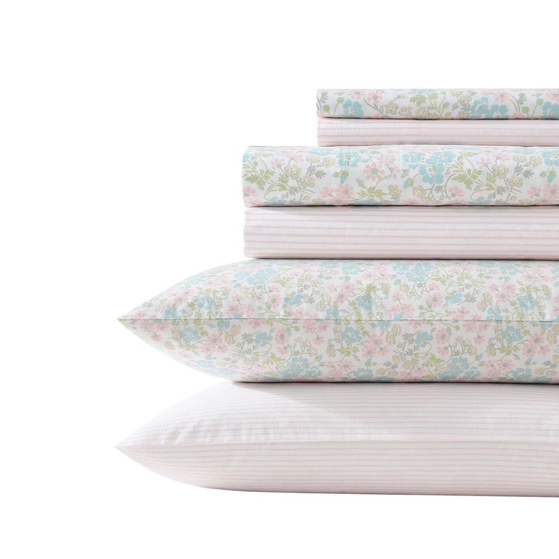 Laura Ashley  Sheet Set Super Soft Bedding Set with Deep Pocket Includes Matching Bonus Pillowcases Floral Home Decor Jaynie Pink King