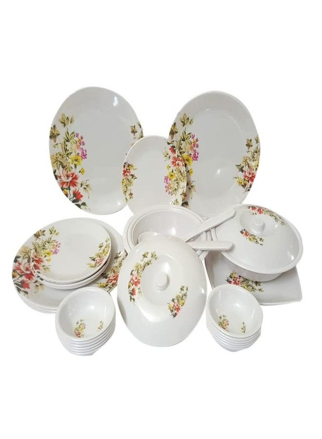 Cospex Light Weight Dinner Set of 32 pcs 6 Full Plates,6 Quarter Plates,12 Veg Bowls,2 Serving Bowl with 2 lids,2 Serving Spoons and,2 Other Spoon - Image 1