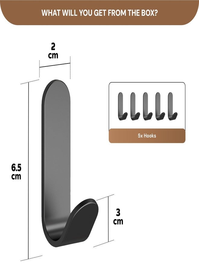 MIORAH Strong Adhesive Carbon Steel Wall Hook for Bathroom and Kitchen | Seamless Clothes Hanger Hook for Door and Wall Mounting | Reusable Behind-The-Door Holder – Black, Pack of 5 - Image 2