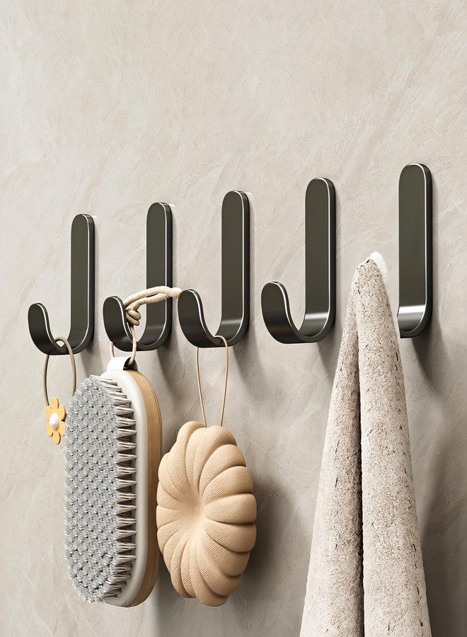 MIORAH Strong Adhesive Carbon Steel Wall Hook for Bathroom and Kitchen | Seamless Clothes Hanger Hook for Door and Wall Mounting | Reusable Behind-The-Door Holder – Black, Pack of 5 - Image 1