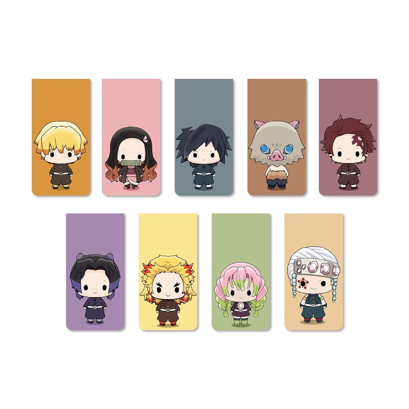 OneOclock علامات مرجعية أنمي قاتل الشياطين تشيبي - مجموعة من 9 علامات مرجعية مغناطيسية | أفضل هدية للقراء وعشاق الكتب والمعجبين | ناروتو | مغناطيسات ثلاجة (قاتل الشياطين تشيبي) - Image 4