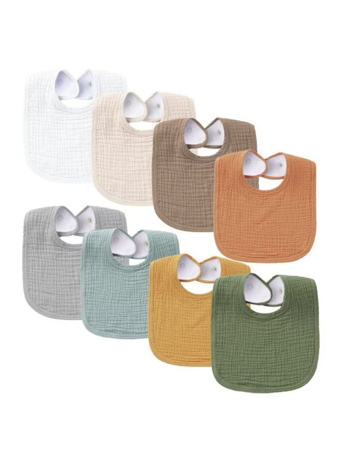 8 Pack Breathable Muslin Baby Bibs, Bandana Drool Bibs for Newborns and Infants,  Soft Cotton Absorbent Bibs for Drooling & Teething - Image 1