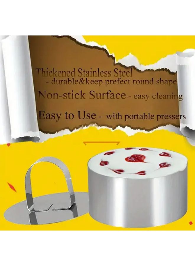 Stainless Steel 3.15 Inch Round Cake Ring Mold Set 6 Rings and 6 Pushers - Image 4