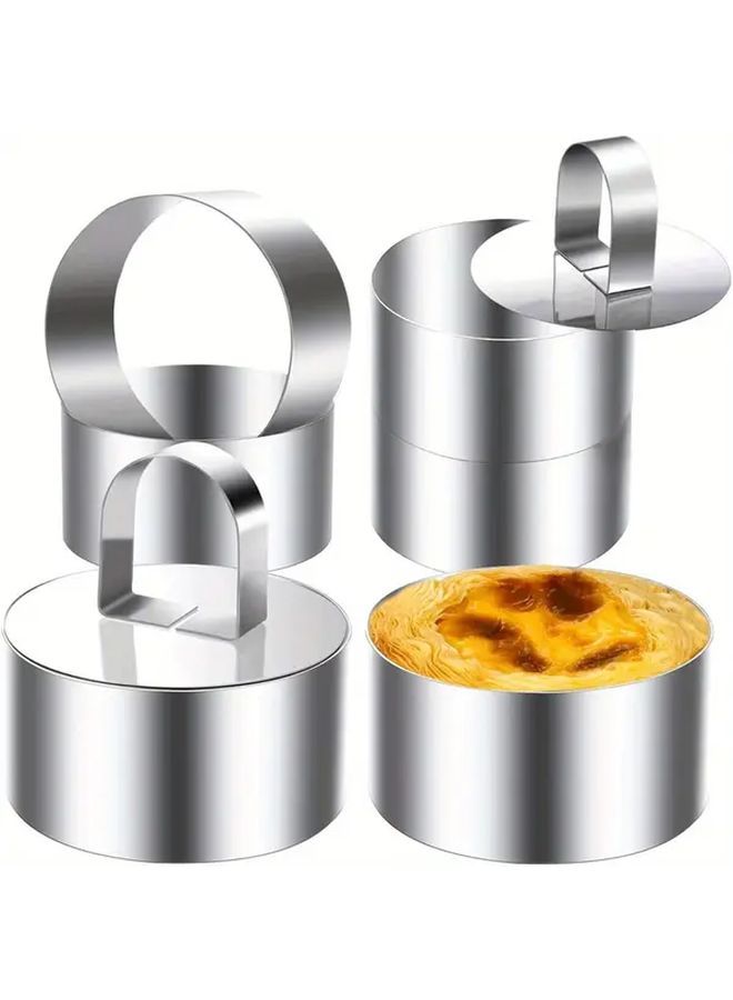 Stainless Steel 3.15 Inch Round Cake Ring Mold Set 6 Rings and 6 Pushers - Image 1
