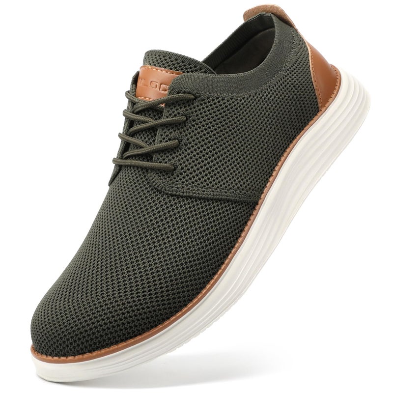 VILOCY Men's Fashion Dress Sneakers Casual Walking Shoes Business Oxfords Comfortable Breathable Lightweight Tennis Zapatos para Hombre Army Green,US7.5 EU40 - Image 1