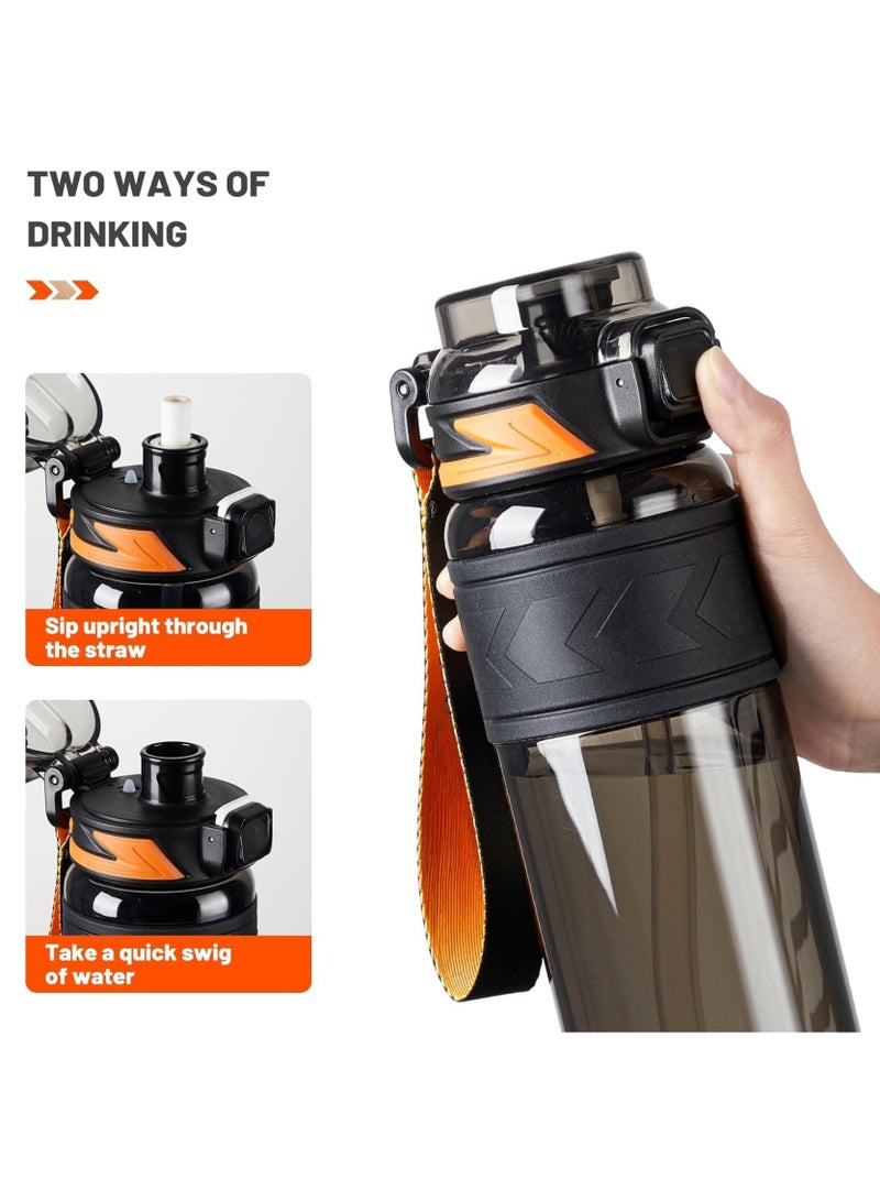 VIO Leakproof Water Bottle 1L with Capacity Marker Flip Top Lid Straw Sipper Drink Bottles for Fitness Gym Outdoor Sports Yoga Pilates Running Camping School College Work Travel Boys Girls Kids Men Women - Image 5