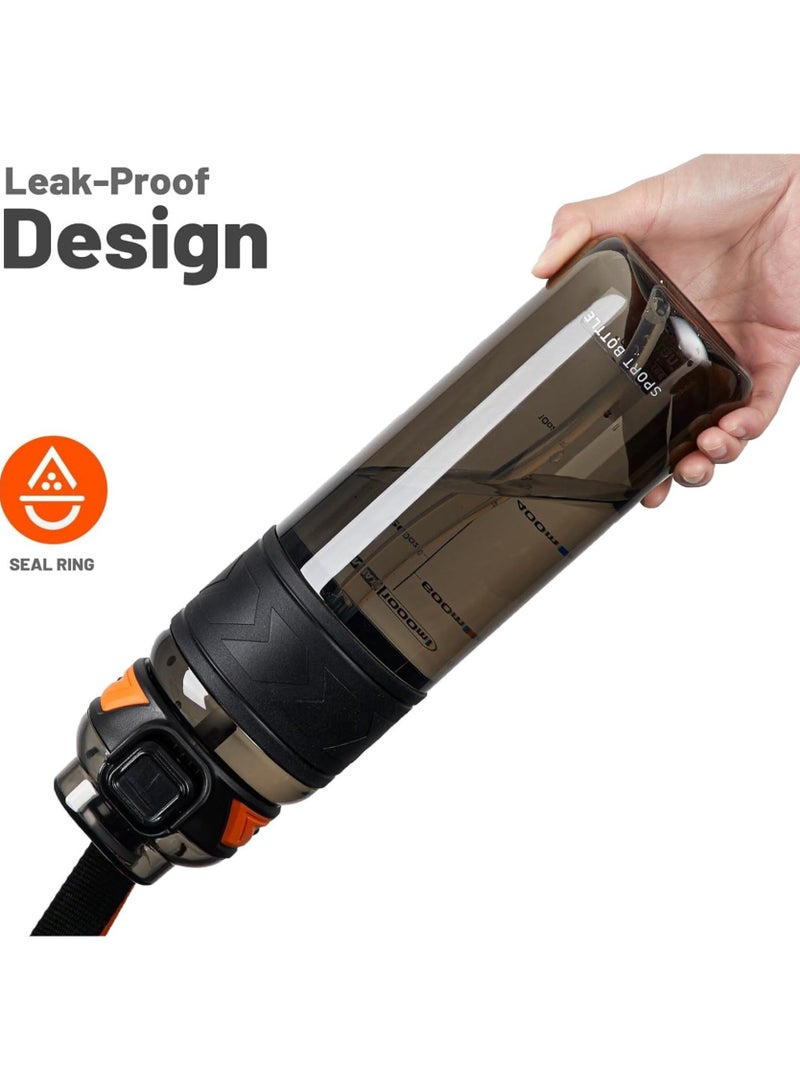 VIO Leakproof Water Bottle 1L with Capacity Marker Flip Top Lid Straw Sipper Drink Bottles for Fitness Gym Outdoor Sports Yoga Pilates Running Camping School College Work Travel Boys Girls Kids Men Women - Image 3