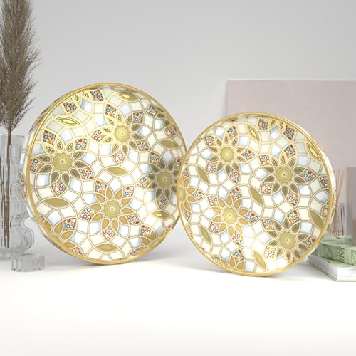 Castleite Ember Decorative Round Wooden Tray Set of 2 Handcrafted Trays for Serving, Use in Kitchen, Dining Table, Decor or Storage - Epoxy Resin Coated - Large, Small (Friolero) - Image 1