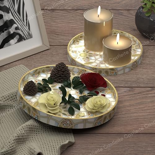 Castleite Ember Decorative Round Wooden Tray Set of 2 Handcrafted Trays for Serving, Use in Kitchen, Dining Table, Decor or Storage - Epoxy Resin Coated - Large, Small (Friolero) - Image 3