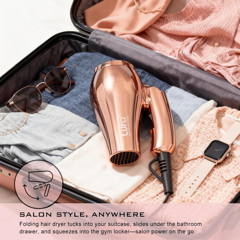 LURA Mini Portable Travel Hair Dryer:Dual Voltage Small Lightweight Blow Dryer with EU Plug,1200W Compact Hairdryer with Folding Handle,with Concentrator&Diffuser Attachment,for Women and Men - Image 5