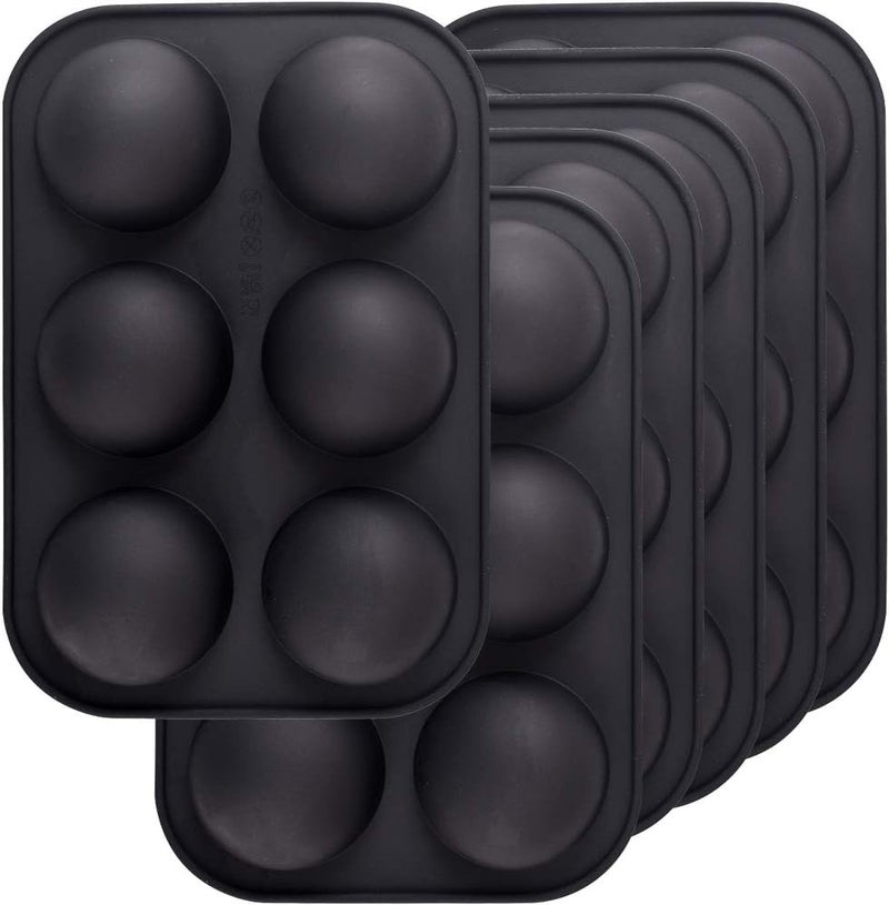 Newk 6 Holes Semi Sphere Silicone Mold, 6 Packs 6-Cavity Half Sphere Mold for Making Chocolate Bomb, Cake, Jelly, Pudding, Dome Mousse - Black - Image 1