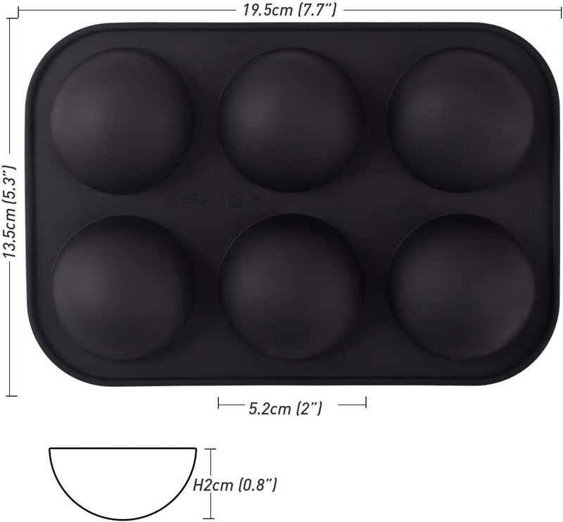 Newk 6 Holes Semi Sphere Silicone Mold, 6 Packs 6-Cavity Half Sphere Mold for Making Chocolate Bomb, Cake, Jelly, Pudding, Dome Mousse - Black - Image 4