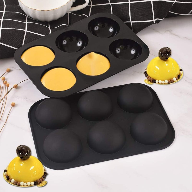 Newk 6 Holes Semi Sphere Silicone Mold, 6 Packs 6-Cavity Half Sphere Mold for Making Chocolate Bomb, Cake, Jelly, Pudding, Dome Mousse - Black - Image 3