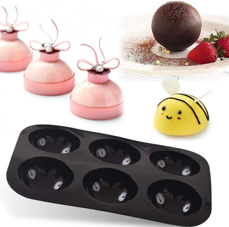 Newk 6 Holes Semi Sphere Silicone Mold, 6 Packs 6-Cavity Half Sphere Mold for Making Chocolate Bomb, Cake, Jelly, Pudding, Dome Mousse - Black - Image 2