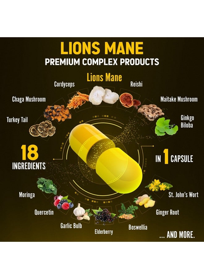 Zolotus Zolotus Lions Mane Mushroom Complex Capsules with Cordeyceps, Elderberry, Ginkgo Biloba, Bacopa - 90 Capsules  - Image 3