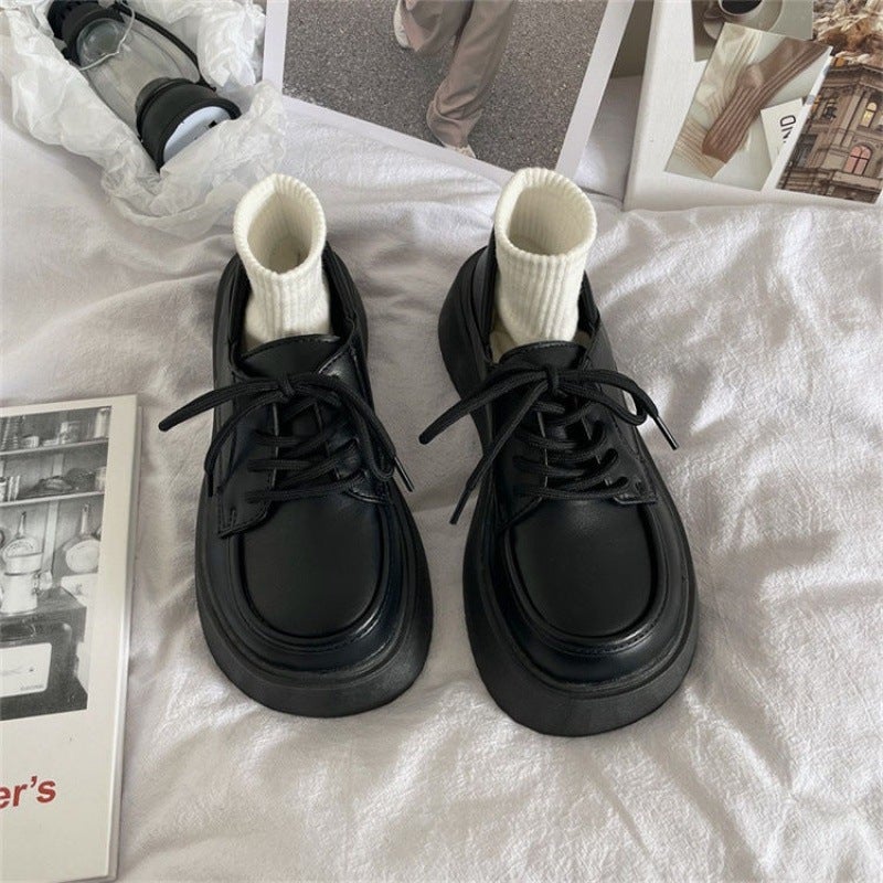 أحذية لوفر منخفضة غير قابلة للانزلاق تناسب جميع الأزياء كعب متوسط مدبب على الطراز الياباني كوري صغير من الجلد نمط بريطاني - Image 1