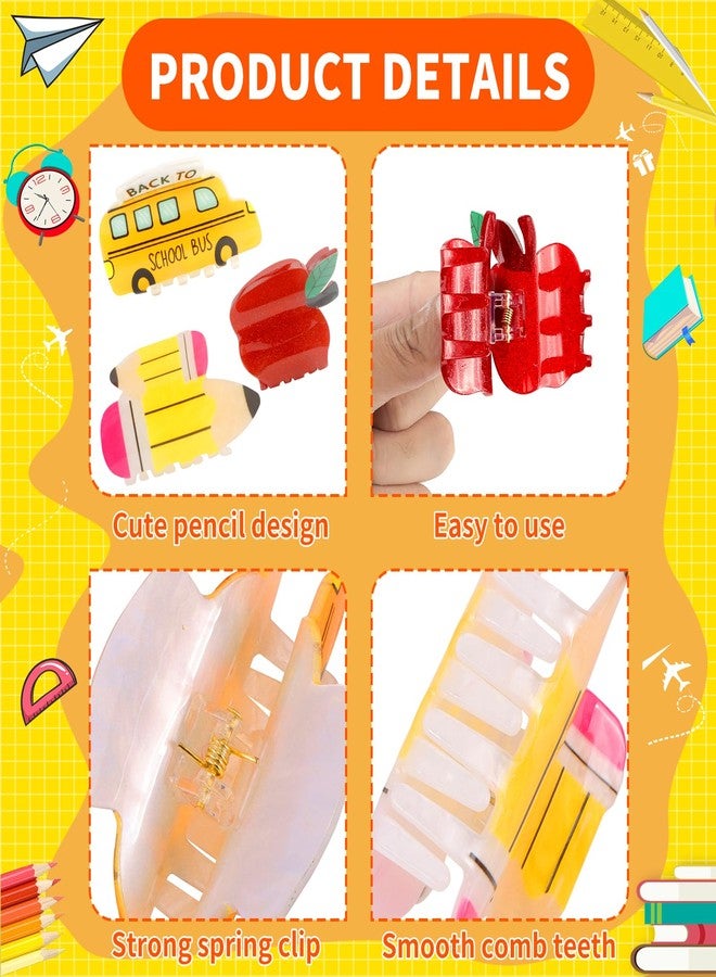 KICOSY 3PCS Back to School Hair Claw Pencil Apple and School Bus Shape Hair Clips Funny Teacher Claw Clips Cute Teacher Gifts - Image 4