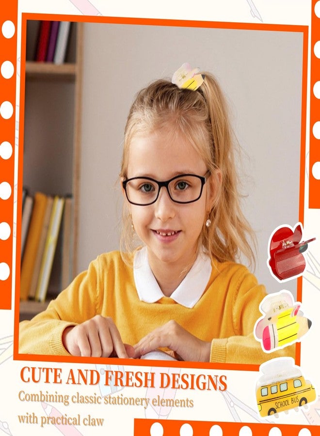 KICOSY 3PCS Back to School Hair Claw Pencil Apple and School Bus Shape Hair Clips Funny Teacher Claw Clips Cute Teacher Gifts - Image 2