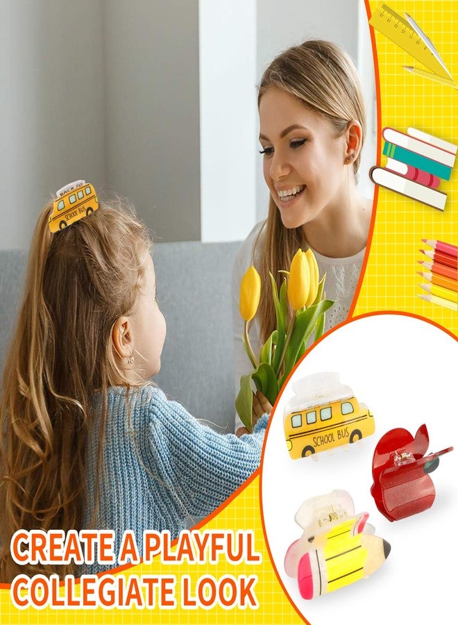 KICOSY 3PCS Back to School Hair Claw Pencil Apple and School Bus Shape Hair Clips Funny Teacher Claw Clips Cute Teacher Gifts - Image 5