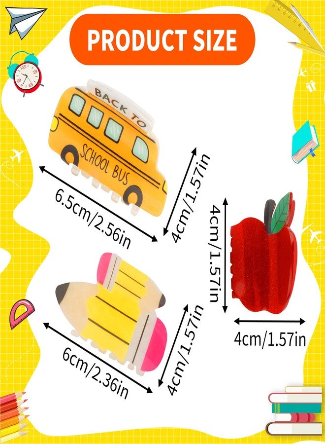 KICOSY 3PCS Back to School Hair Claw Pencil Apple and School Bus Shape Hair Clips Funny Teacher Claw Clips Cute Teacher Gifts - Image 3
