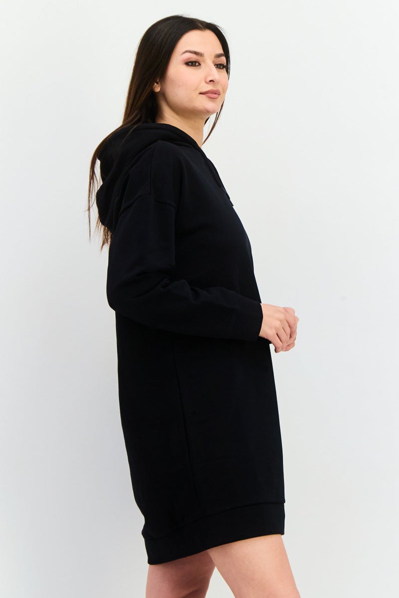 Lyle & Scott Women Hooded Embroidered Logo Sweater Dress, Black - Image 2