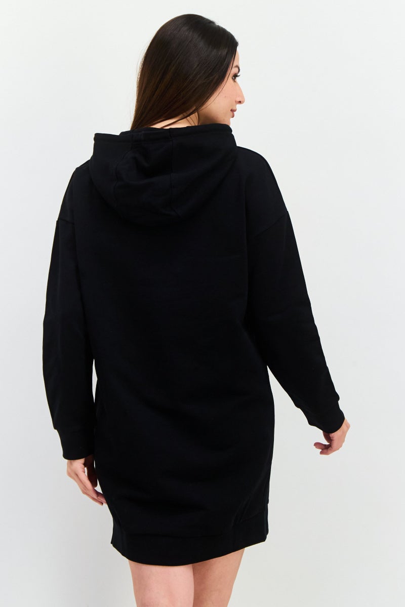 Lyle & Scott Women Hooded Embroidered Logo Sweater Dress, Black - Image 3