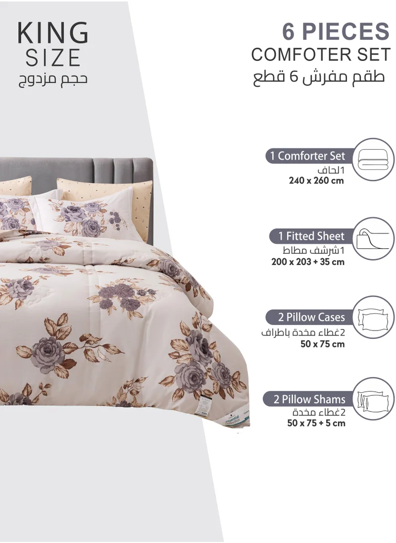 Donetella Printed Comforter Set 6-Pcs King Size All Season Decorated Reversible Double Bed Comforter Set Fits (200 X 200 Cm)With Super-Soft Down Alterntaive Filing,Soft Peach