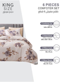 Donetella Printed Comforter Set 6-Pcs King Size All Season Decorated Reversible Double Bed Comforter Set Fits (200 X 200 Cm)With Super-Soft Down Alterntaive Filing,Soft Peach  - Image 4