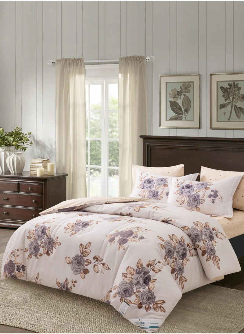 Donetella Printed Comforter Set 6-Pcs King Size All Season Decorated Reversible Double Bed Comforter Set Fits (200 X 200 Cm)With Super-Soft Down Alterntaive Filing,Soft Peach