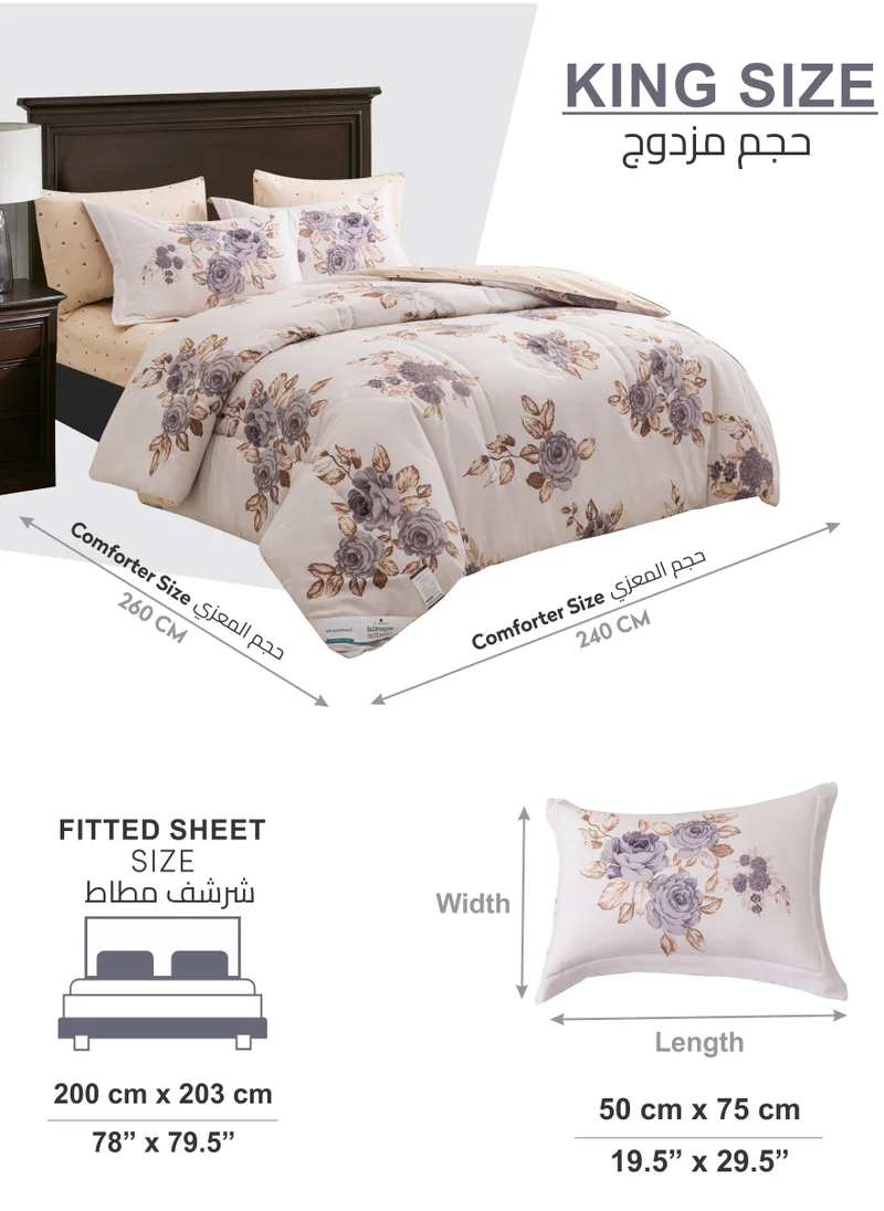 Donetella Printed Comforter Set 6-Pcs King Size All Season Decorated Reversible Double Bed Comforter Set Fits (200 X 200 Cm)With Super-Soft Down Alterntaive Filing,Soft Peach