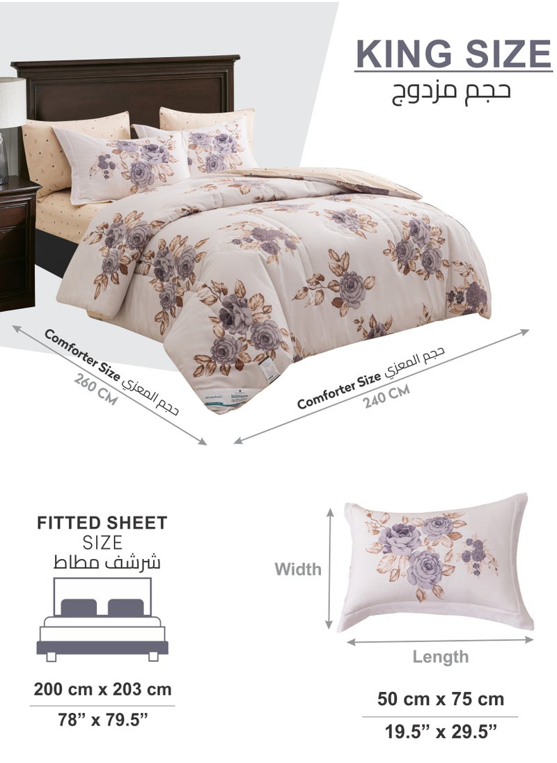 Donetella Printed Comforter Set 6-Pcs King Size All Season Decorated Reversible Double Bed Comforter Set Fits (200 X 200 Cm)With Super-Soft Down Alterntaive Filing,Soft Peach  - Image 3
